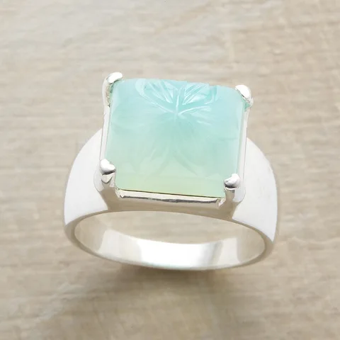 Серебряные квадратные кольца из натурального камня NovoPublic