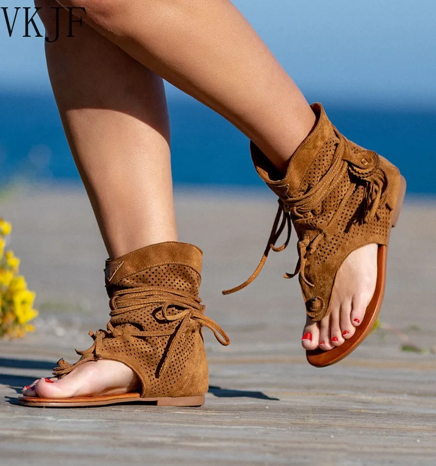 

Женские сандалии-гладиаторы на плоской подошве, винтажные шлепанцы в богемном стиле, пляжные сандалии на плоской подошве, Размеры 35-43, для лета, 2022