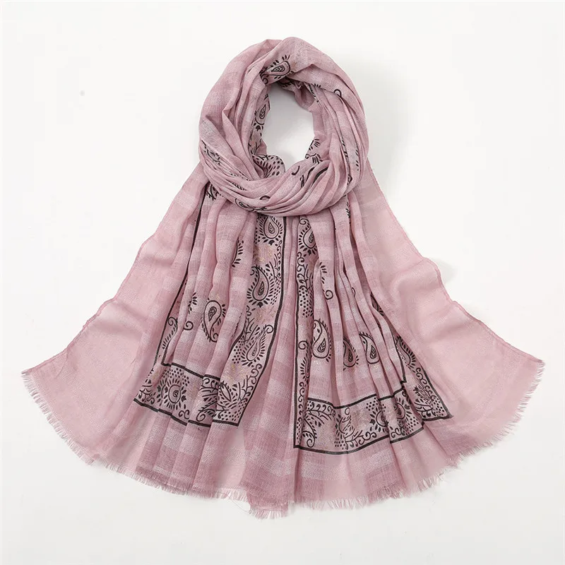

Winter Fashion Sliver Paisley Floral Fringe Viscose Shawl Scarf High Quality Print Soft Wrap Pashmina Stole Bufanda Muslim Hijab