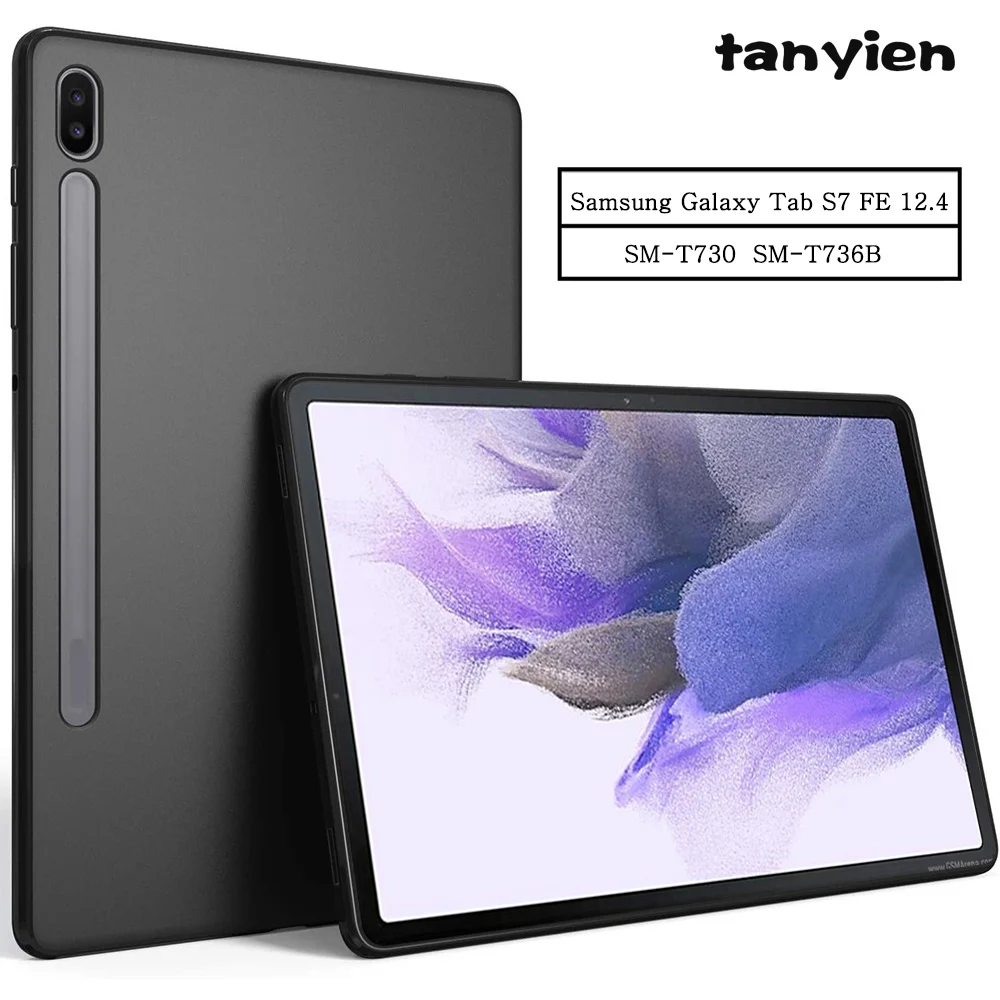 

Чехол для планшета Samsung Galaxy Tab S7, FE 12,4, 2021, SM-T730 12,4 дюйма, гибкий мягкий силиконовый черный чехол из ТПУ, задняя крышка