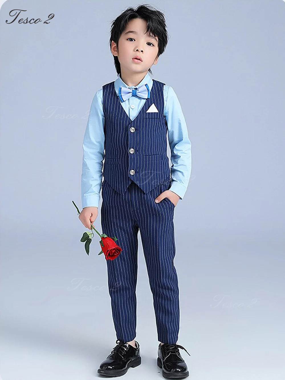 New Summer Boy Suit Striped Slim Fit Vest Set  For Wedding Party Suit For Boy Simple Fashion Single Breasted  For Daily Casual