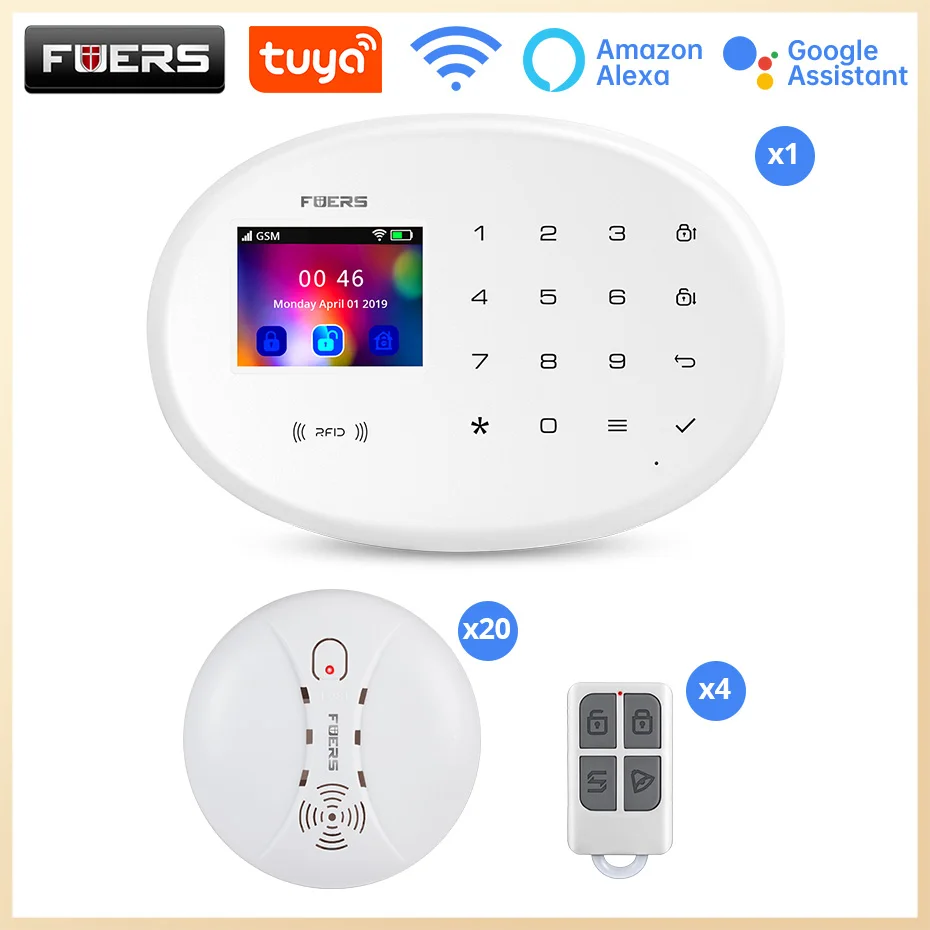 

Беспроводная умная Противоугонная панель FUERS Tuya 4G W204 с Wi-Fi и датчиком дыма