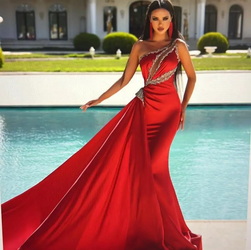 

Женское платье-русалка в пол, красное Элегантное платье без рукавов в арабском стиле для выпускного вечера, 2022