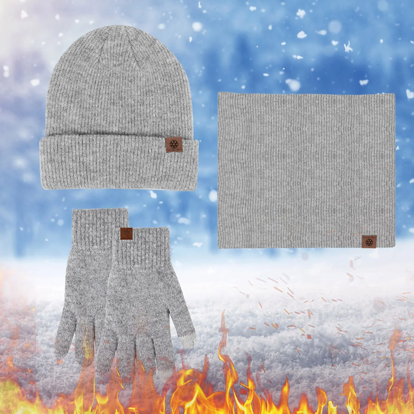 

Men Women Winter Hat Warmer Scarf Touchscreen Gloves Set Warmer Neck Thick Knit Hat Set Gloves Scarf Set Women