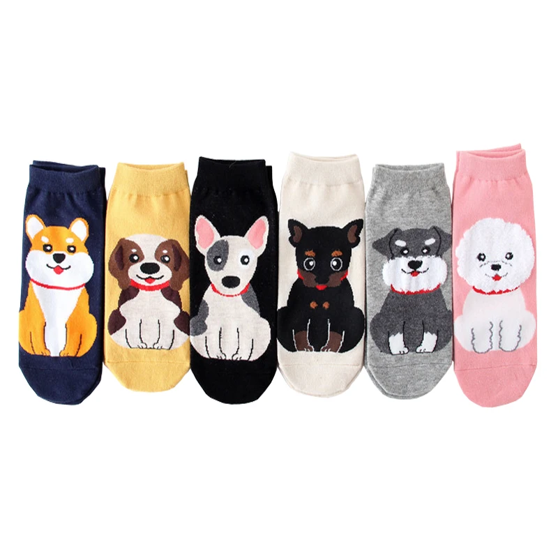 

50Pairs Wholesale Women Cartoon Animal Ankle Sock Colorful Shiba Inu Pug Border Collie Patterned Funny Short Sock