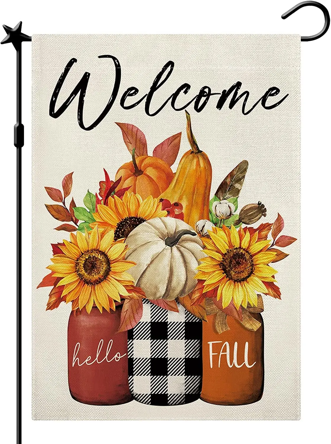 

Fall Welcome Garden Flag Autumn Floral Thanksgiving Garden Flag Floral Fall Yard Flag Fall Flag for Garden Double Sided Burlap