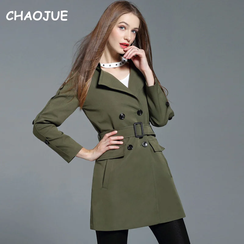 

Female Army Green Trench England 2023 Women Spring/Autumn Slim Fit Coat Girls Double Breasted Medium Length Outwear