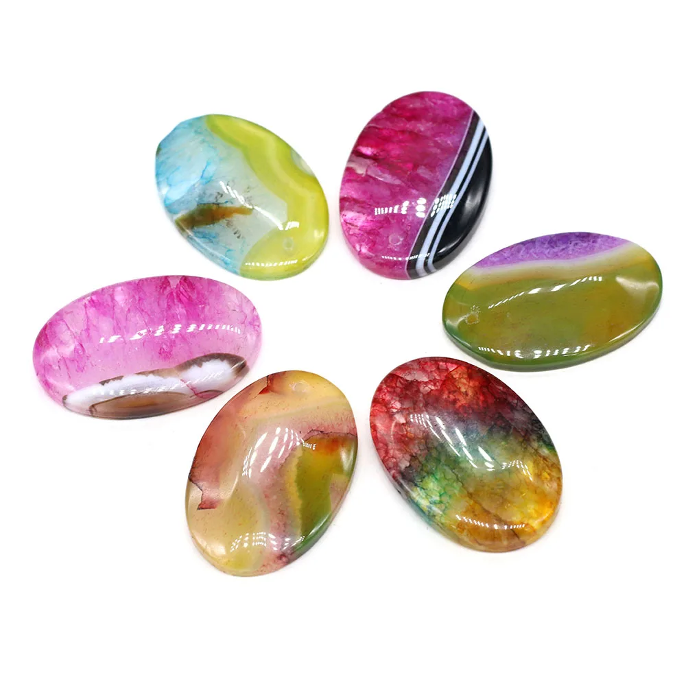 

Hot Sale Natural Stone Gemstone Egg-shaped Two-color Agate Pendant Handmade Crafts Necklace Accessories for Women Size 30x45mm
