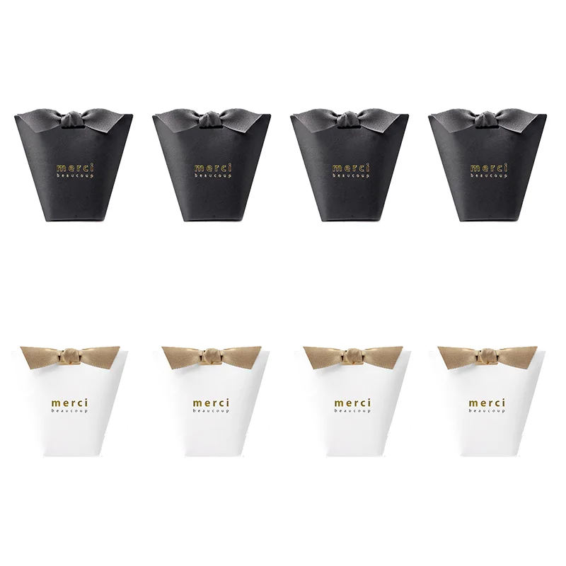 

10/20Pcs Black White Kraft Papel Merci Ribbon Packing Box Candy Favor Gift Boxes Paper Wedding Birthday Present Party Supplies