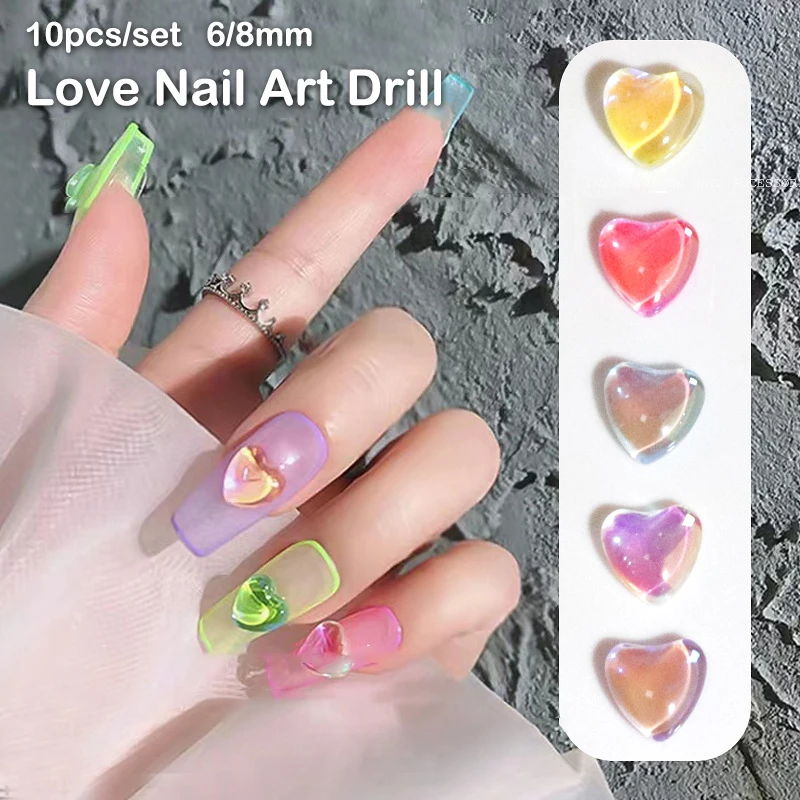 

10Pcs Mixed Size Candy Love Crystal Nail Charms Aurora Diamond Heart Nail Art Rhinestone Macaron Nail Decoration