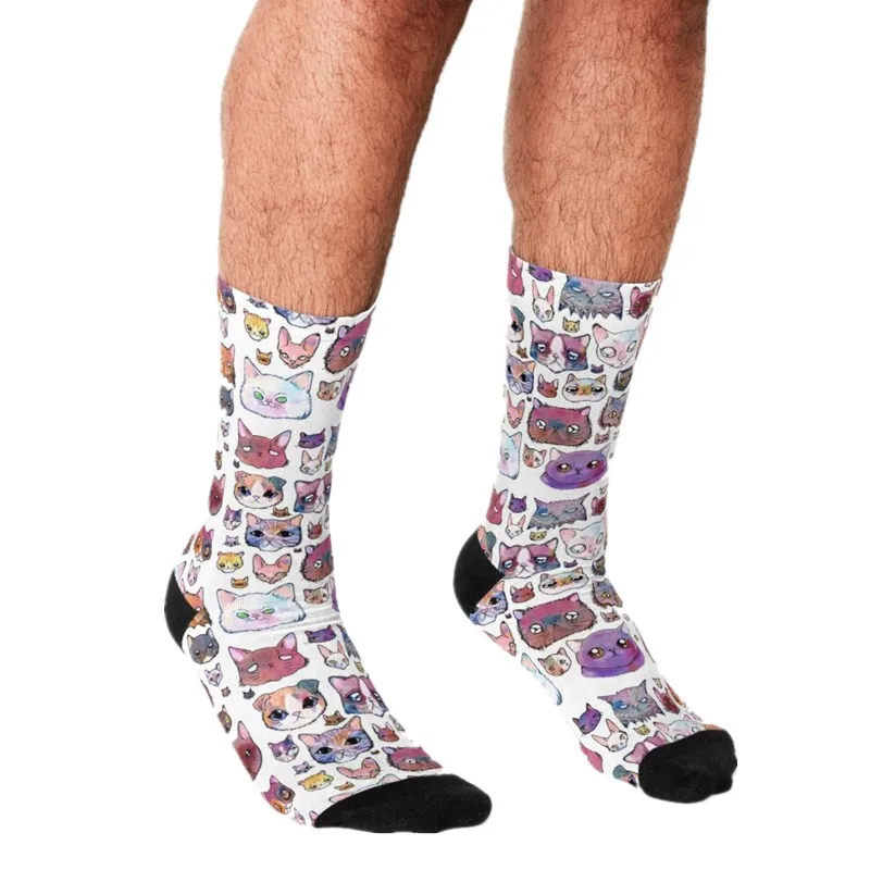 

Men's Funny socks Feline Faces Socks Cartoon harajuku Men Happy hip hop Novelty cute boys Crew Casual Crazy Socks for men
