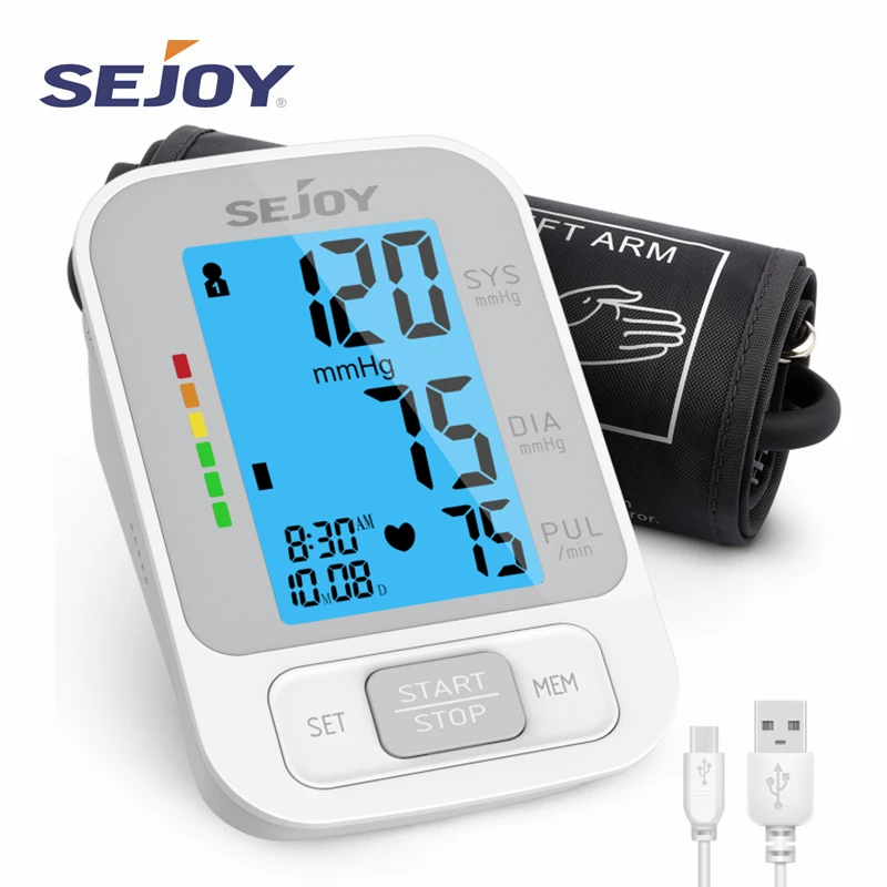 

Sejoy Upper Arm Blood Pressure Monitor Automatic Tonometer BP Cuff Tensiometer Machine English and Spanish Talking for Home Use