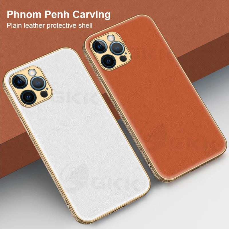 

Роскошный кожаный чехол GKK с текстурой для Apple IPhone 12 Pro Max, жесткий чехол с 3D гравировкой краев для IPhone 12 Pro Max, чехол