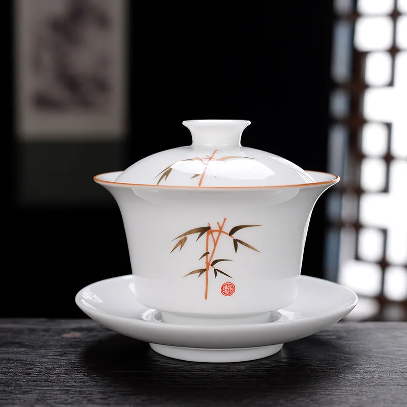 

Oolong Tea Ceremony Gaiwan Celadon High Quality Under Glaze Creative Gaiwan Vintage Soars Tea Bowl Tureen Tea Accessories