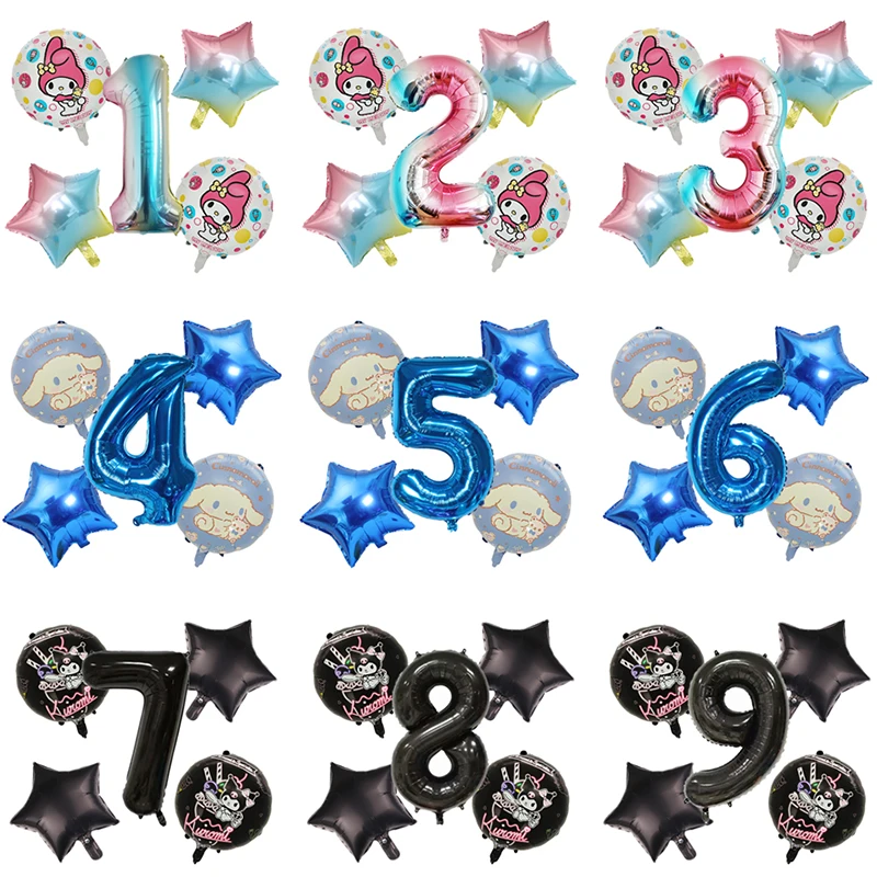 Sanrio мультяшный милый Kuromi My Melody Коричный фольгированный шар Набор цифр детский