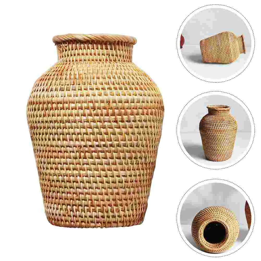 

1Pc Household Handwoven Rattan Decorative Vase for Home Desktop Decor Using