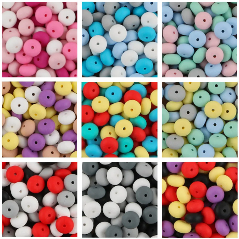 

Kovict 50Pcs 14mm Silicone Abacus Beads Multi Color Lentil Eco-Friendly Beads DIY Pacifier Chain Nursing Baby Teether Toys