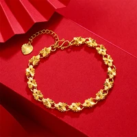 luxury 24k gold plated wedding engagement solid gold jewelry gift gold women clover heart chain bracelet for women
