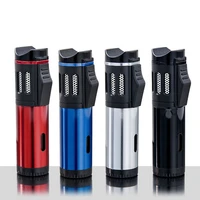 2022 new creative cigar lighter with blunt holder windproof 3 nozzles blue flame turbo jet torch lighter gadgets for men no gas