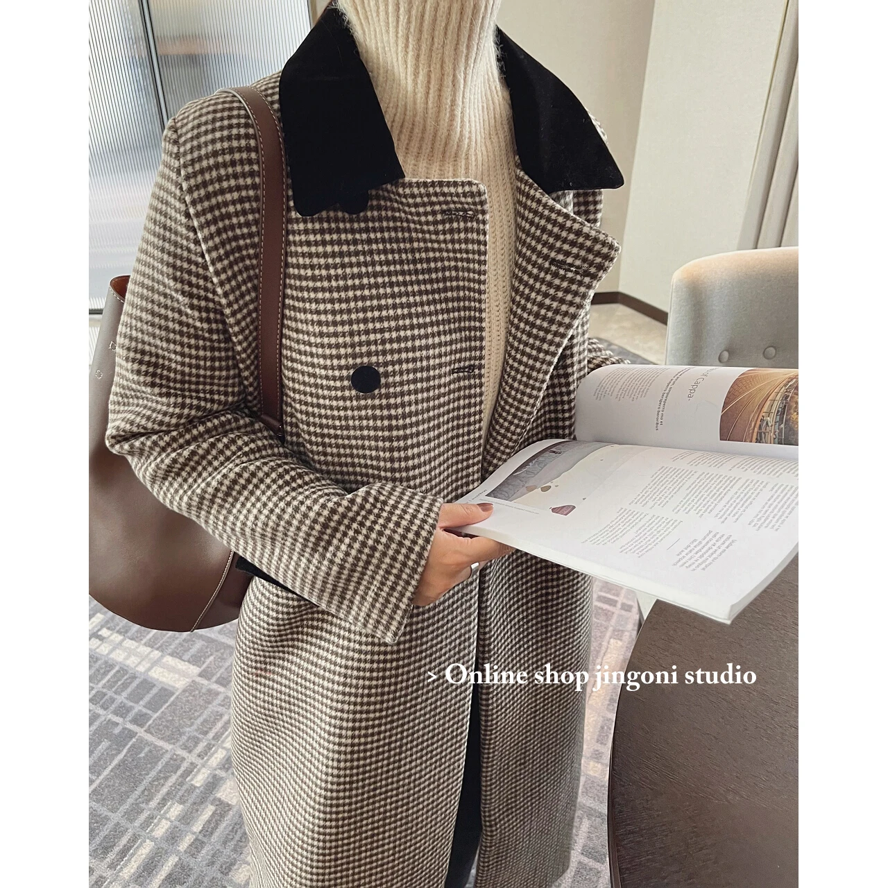 2022 Woman Za Oem Plaid Woolen Tweed Heavy Blazers Long Jackets Coats Clothes Korean Fashion Tops Vintage Winter Trench Overcoat