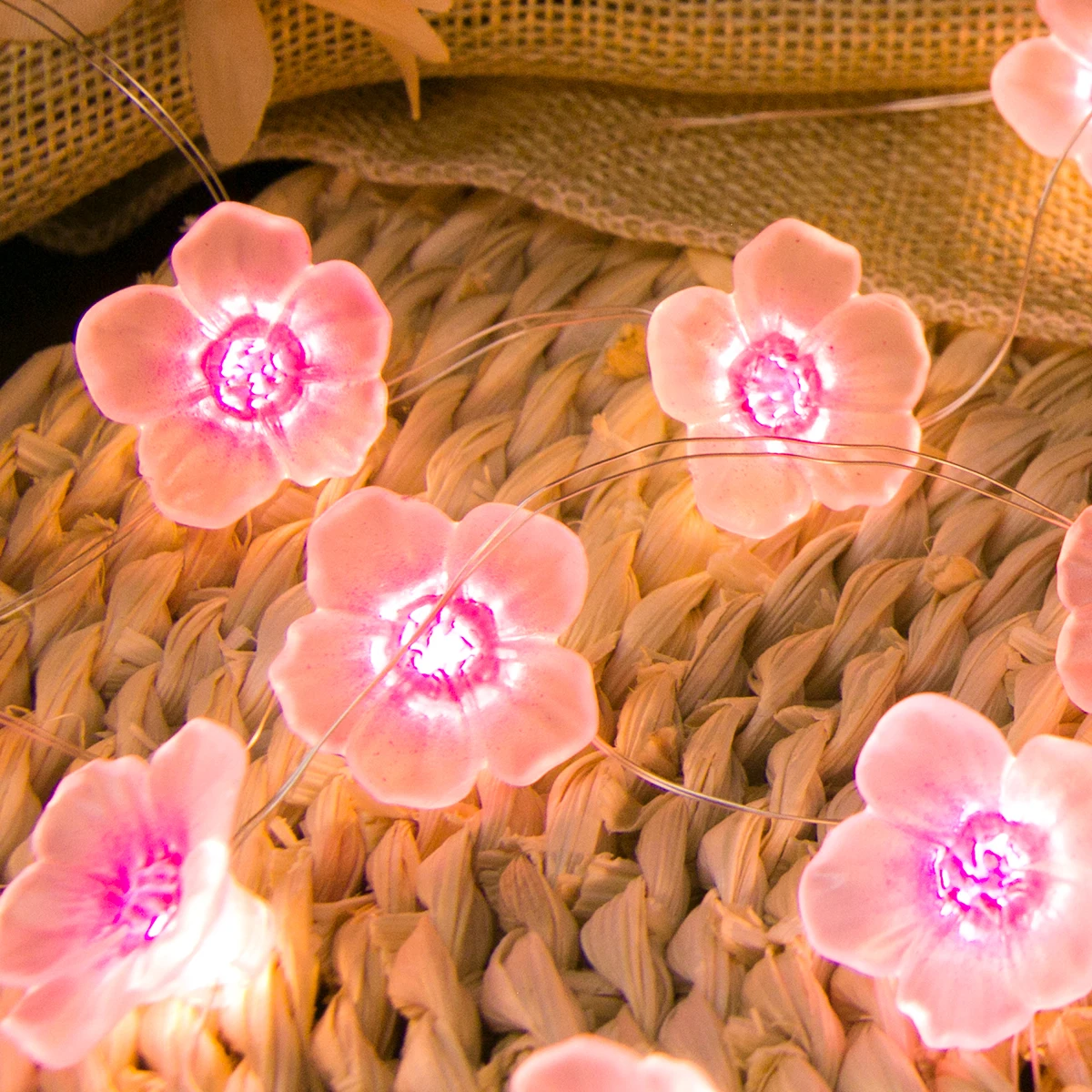 

1set Pink Cherry Blossom String LED Lights Battery Operated Garland for Kids Girls Bedroom Wedding Christmas Decoration Supplies