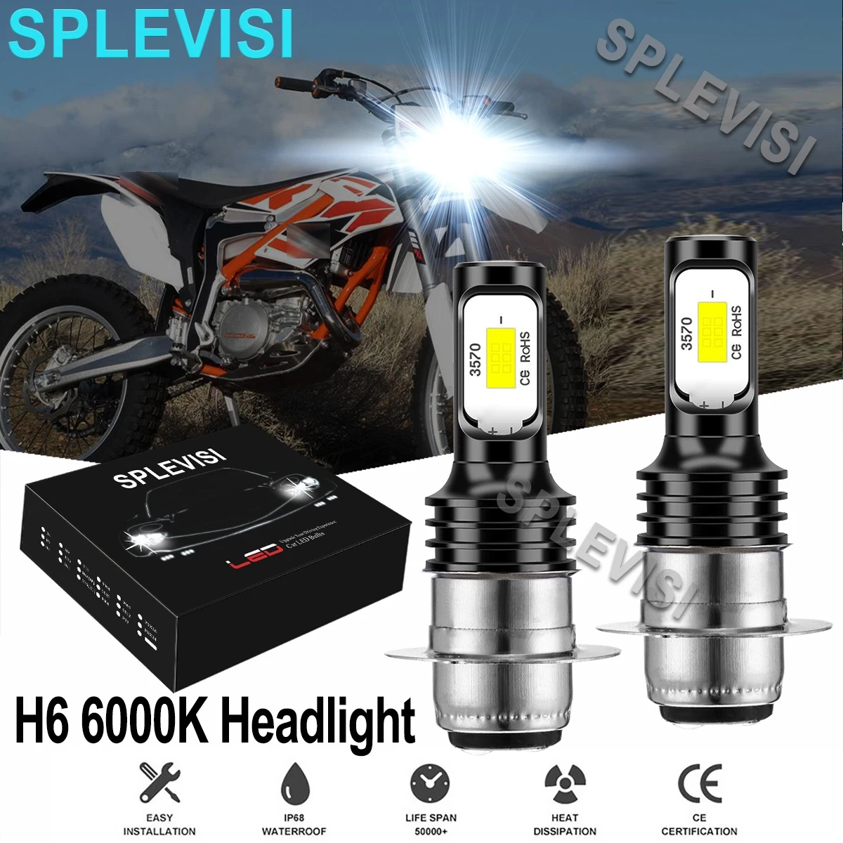 

2x 70W Motorcycle Headlight White For KTM Freeride 250 R 2015 2016 450 530 EXC EXC-R 2008-2011 450 2006 2007-2016 350 2012-2013