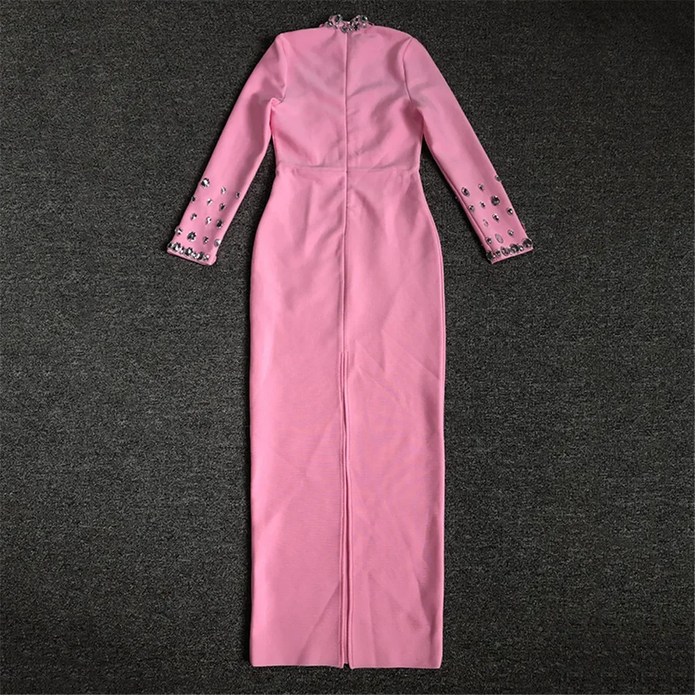 Роскошные бандажные платья женские розовые черные водолазки с длинным рукавом и