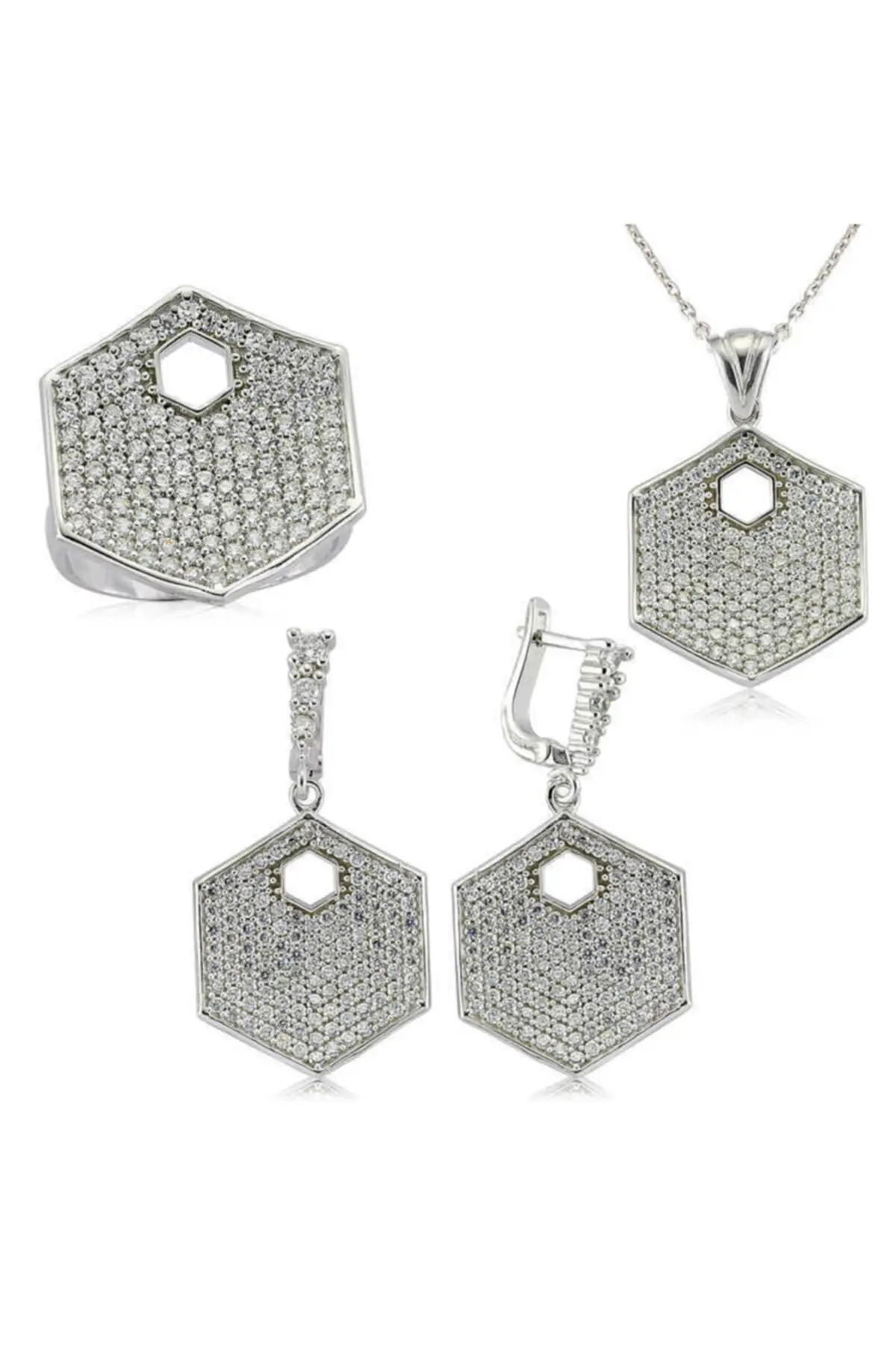 

Silver Zircon Stone Hexagon Women 'S Set