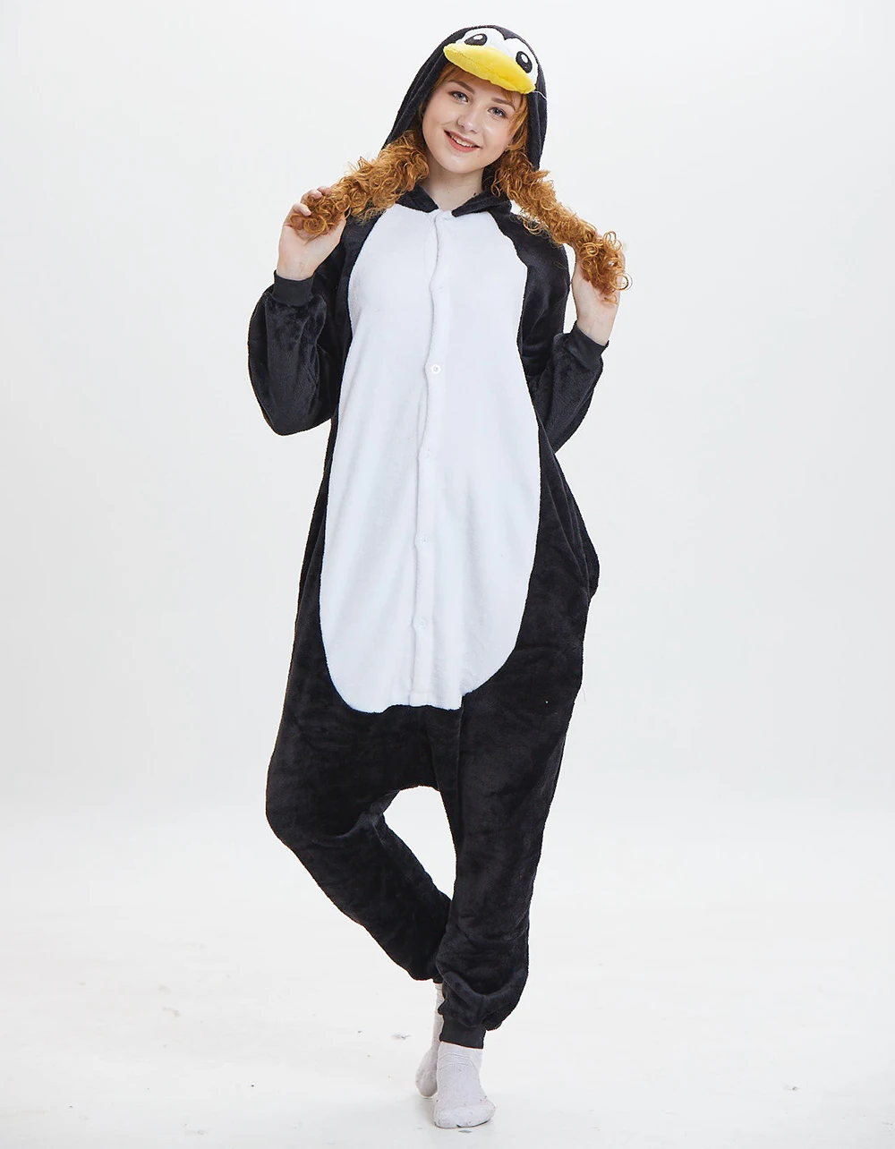 Unisex Winter Warm One-Piece Cartoon Animal Pajamas With A Yellow Mouth Polyester Slim Fit And Comfort Cute Sleepwear Cosplay