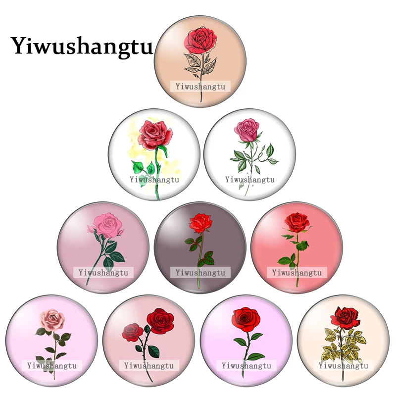 

Fashion love red rose art flowers pattern 12mm/18mm/20mm/25mm Round photo glass cabochon demo flat back Making findings