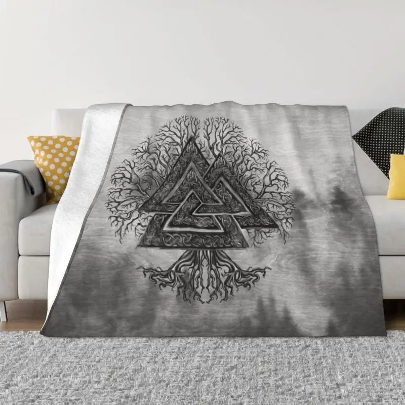 

Valknut Tree Of Life Yggdrasil Blanket 3D Print Soft Flannel Fleece Warm Vikings Norse Throw Blankets for Office Bed Sofa Quilt