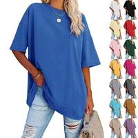 womens tops fashion classic solid t shirt ladies loose half sleeve v neck mid length tshirts casual all match tunic pullover