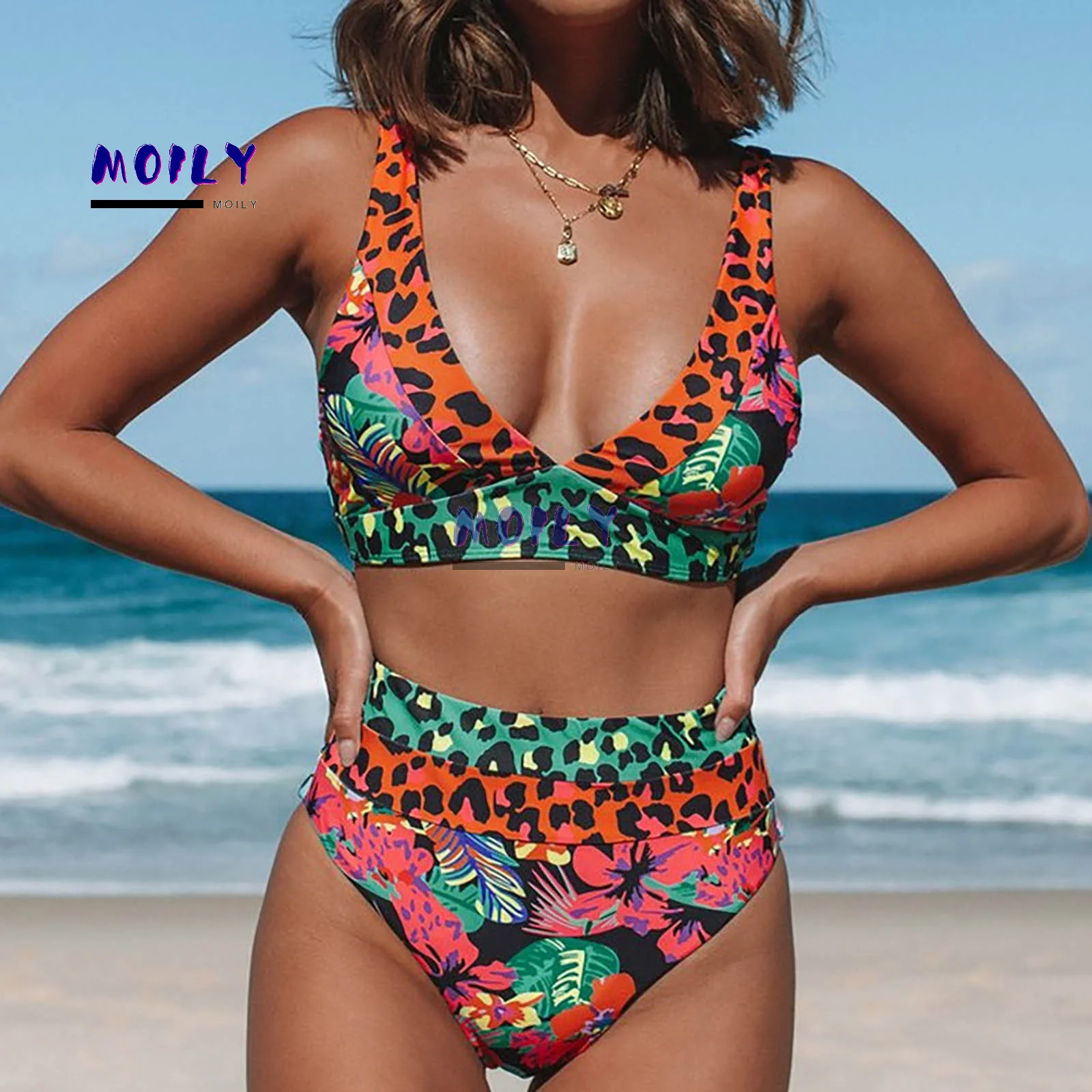 

2023 New Women Leopard Print Swimsuit Two-Piece Set Swimwear High Waist Fashion Dress Temperament Elegant Women Beach Wear