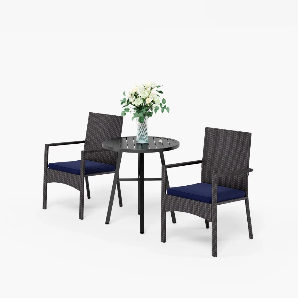 

MF Studio 3-Piece Outdoor Coffee Table Sets, Modern Wicker Rattan Armchair with Classic Round Table for Deck, Porch, Balcony