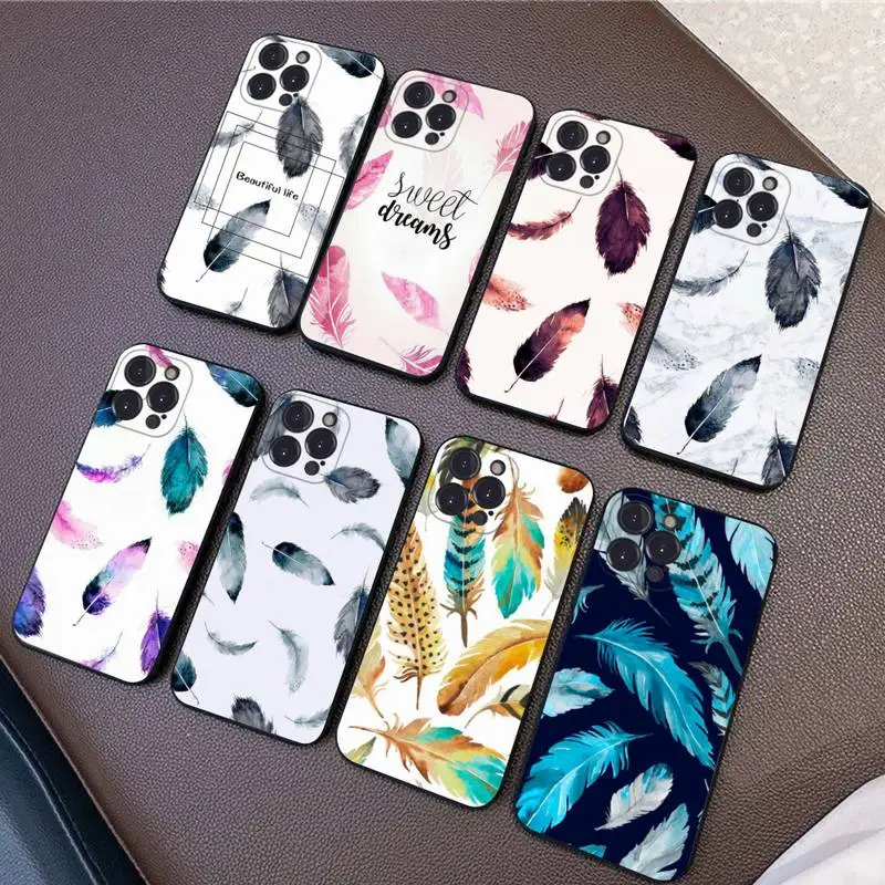 

Feather Phone Case Silicone Soft for iphone 14 13 12 11 Pro Mini XS MAX 8 7 6 Plus X XS XR Cover