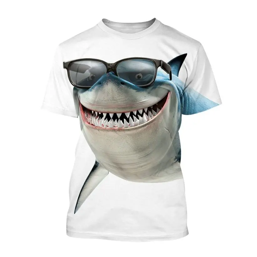 Unisex 2022 Summer Funny Animal Shark 3d Printing T-shirt For Men Casual Cool Round Neck Short-sleeved Street Style Tshirts Top