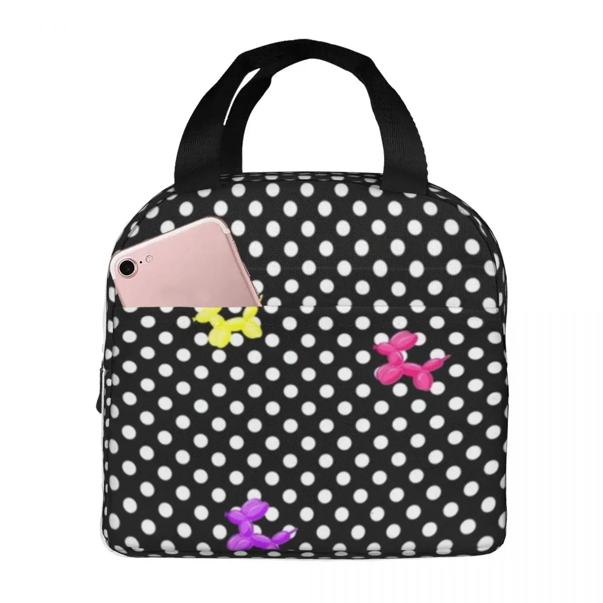 

Dog Balloon Lunch Bag with Handle Polka Dot Print Meal Cooler Bag New Portable Zipper Takeaway Thermal Bag