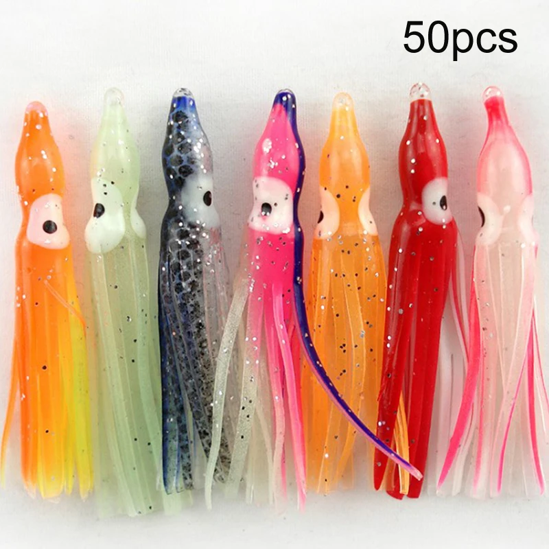 

50/100pcs PVC Fishing Lures Soft Simulation Fishing Lures Night Lights Colored Bait Octopus Squid Fishing Outdoor Accessories