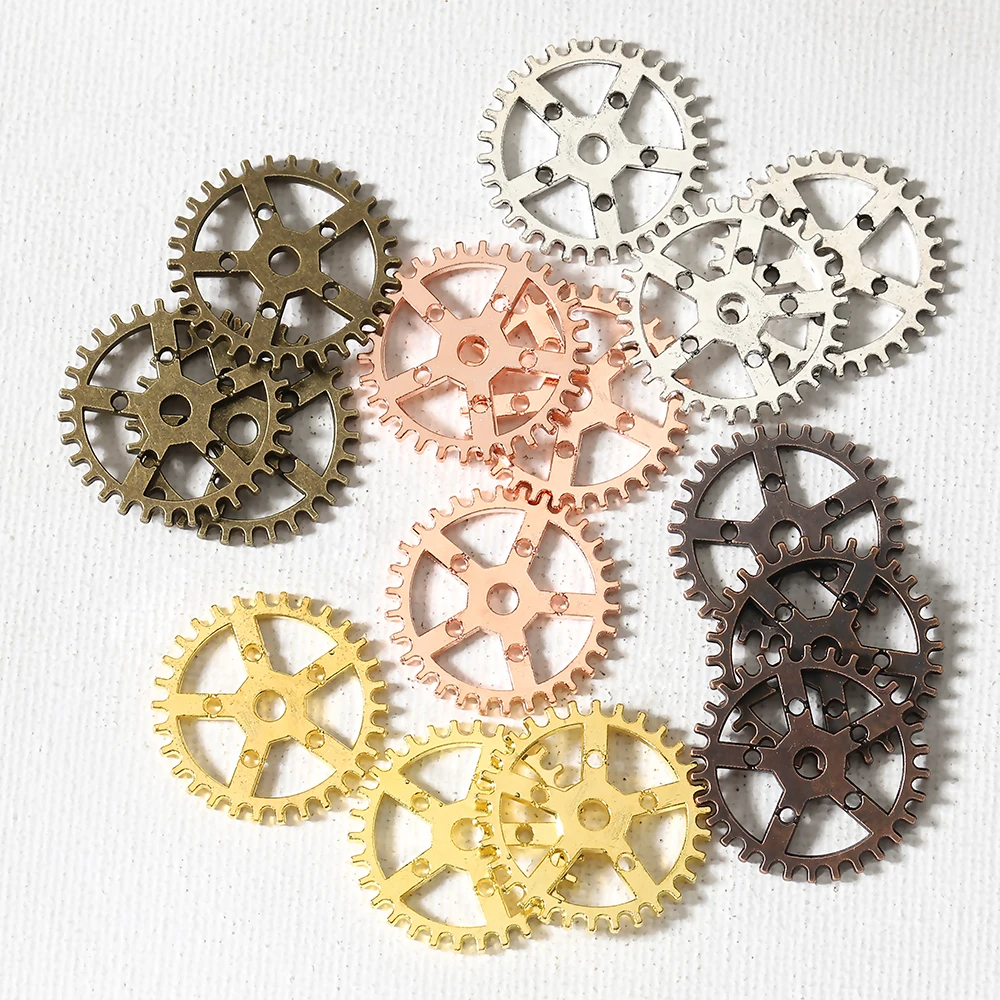 100pcs 25mm Retro Round Cogs Gears Six Hole Steampunk Hollow Out Pendants Charms for Necklace Braclet DIY Jewelry Wholesale