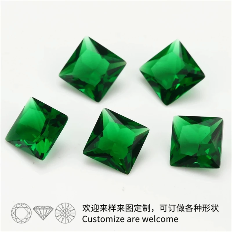 Size2x2~12x12mm Princess Cut Loose Glass Stone Sea Blue Rose Red Green White Black Garnet Color Synthetic Gems Beads For Jewelry