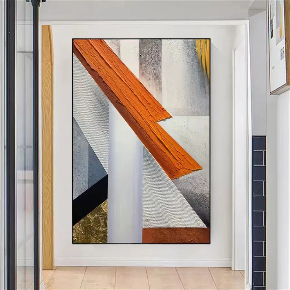 

100% Hand Painted Golden Pink Wall Painting Modern Abstract Curved Lines Art Oil Paintings On Canvas Mural For Living Room Decor