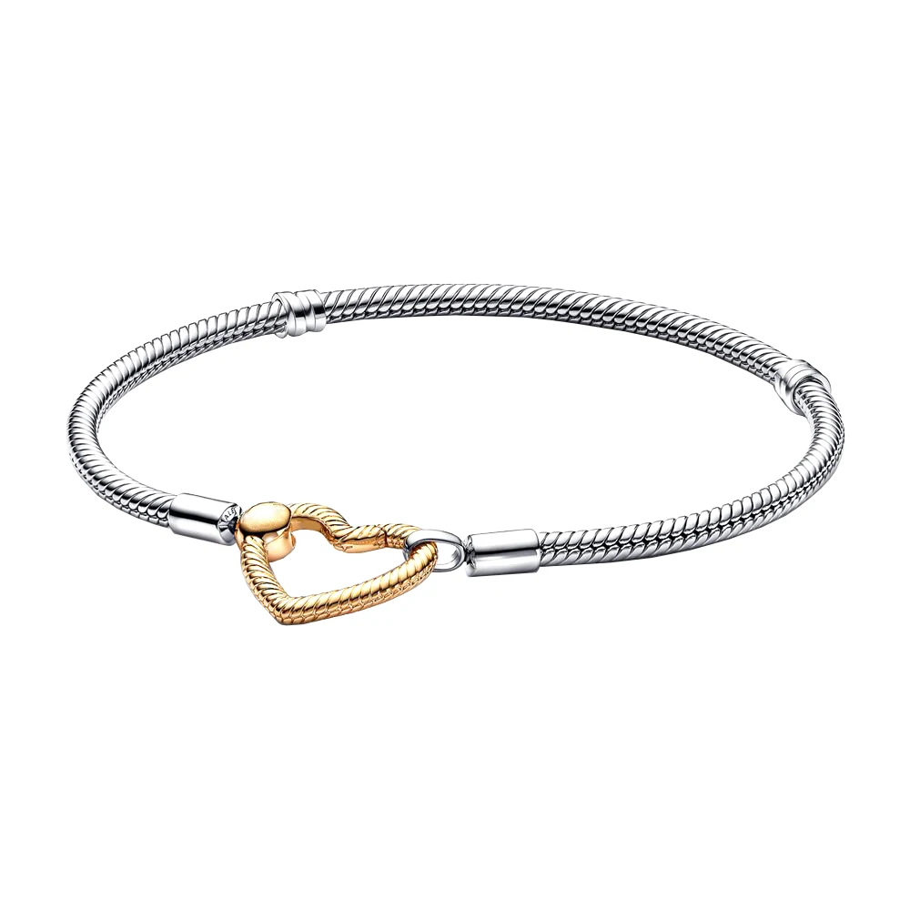 

925 Silver Heart Closure Snake Chain Bracelet fit Pandora Original Charm Beads Diy Jewelry for Women Banquet Gift