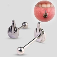 punk tongue nails stainless steel anaphylaxis middle finger tongue earring despise tongue ring body piercing xmas gift