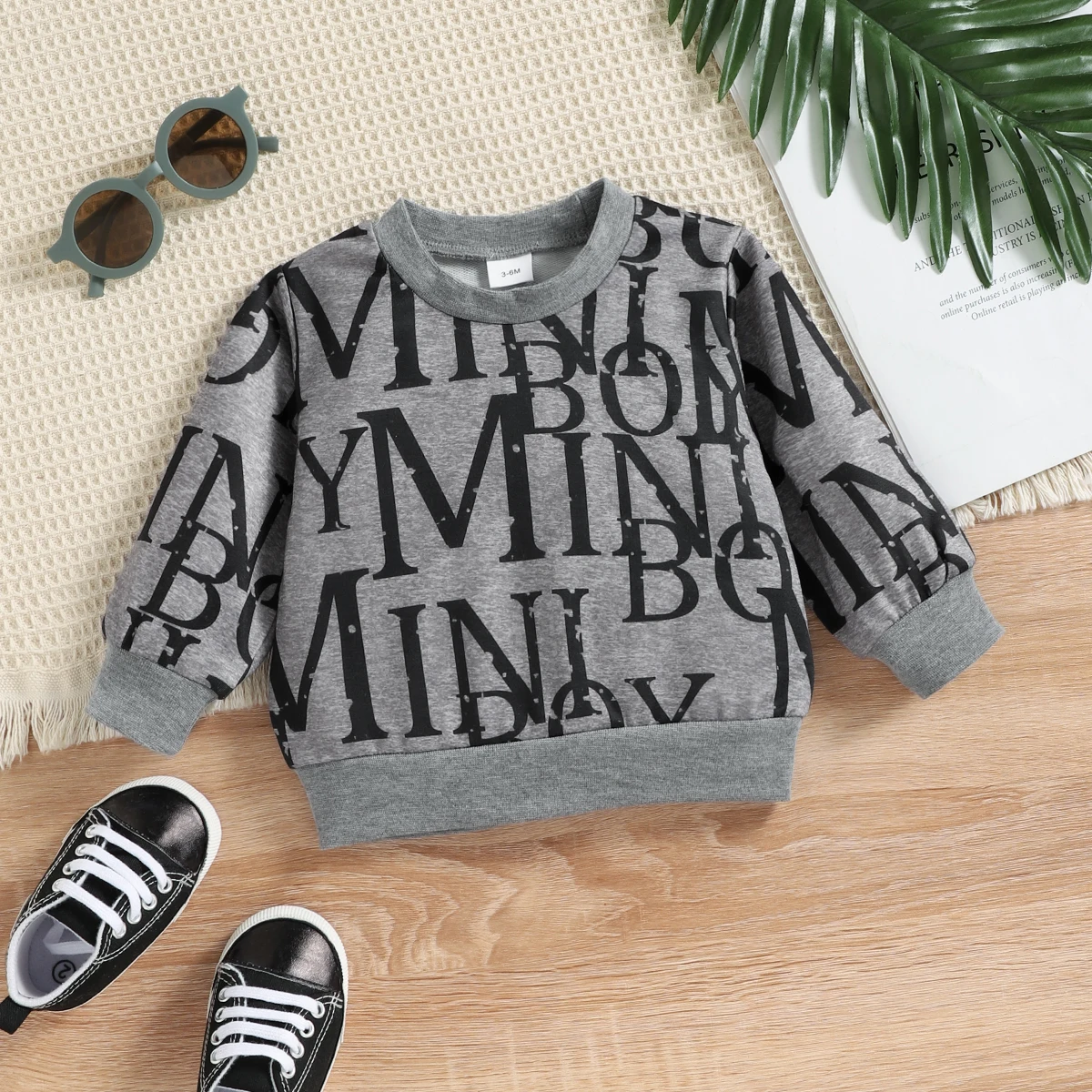 PatPat 2pcs Newborn Autumn And Winter Infant Baby Boy Clothes Allover Letter Print Long-sleeve Sweatshirt and Sweatpants Set
