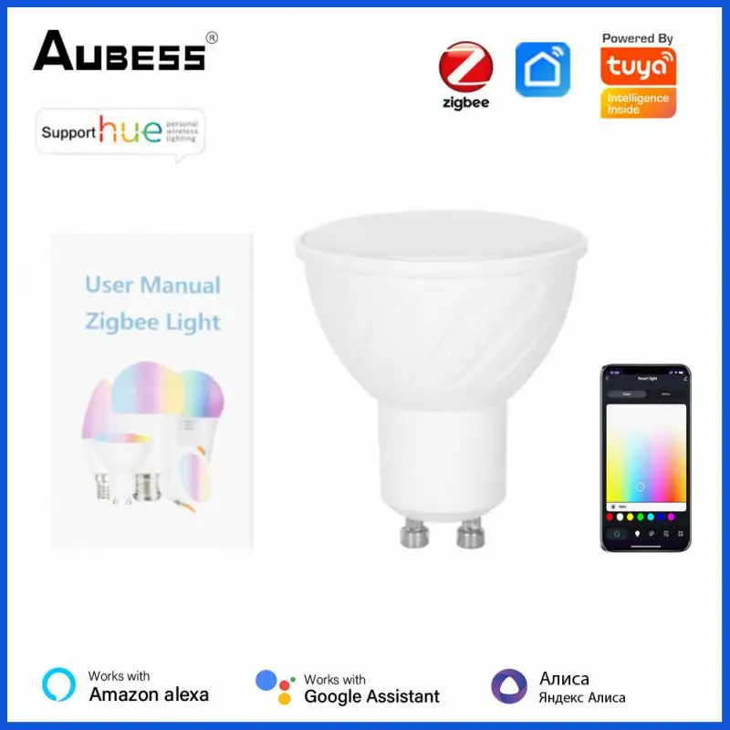 

Умные светодиодные лампы Tuya ZigBee GU10 RGBCW, приглушаемые светильники для умного дома, управление через приложение, через Alexa Google Home