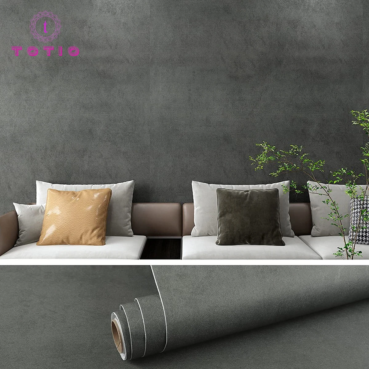 

TOTIO Extra Thick Matte Concrete Wall Paper Roll Self Adhesive Wallpaper Dark Grey Vinyl Industry Cement Contact Paper for Wall