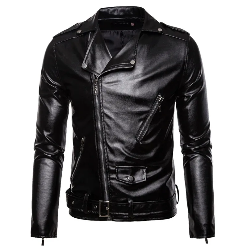 

Мужская кожаная мотоциклетная куртка-пилот, Весенняя модная Мужская Дизайнерская кожаная куртка в стиле панк с косым дизайном на молнии, пальто