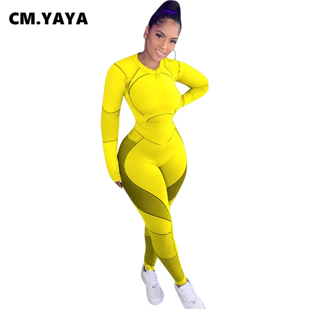 Спортивная одежда CM.YAYA эластичный облегающий Женский комплект футболка с