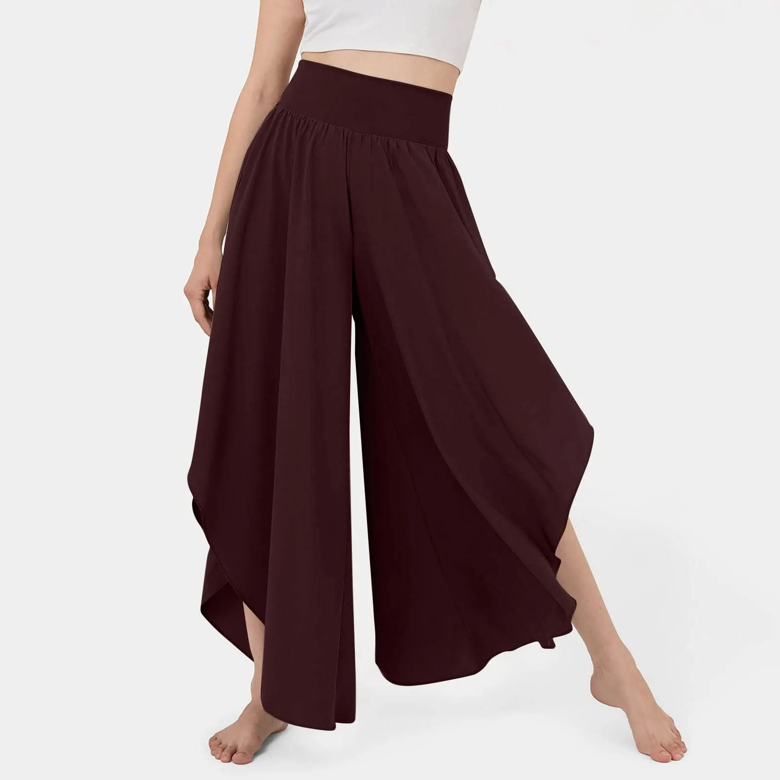 

Hawaiian Beachwear Trousers Loose Pants Breathable Pantalettes Solid Color Women Pants High Waist Oversize Outfits Pantalon