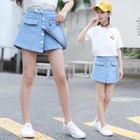 botton short skirt for kid girls summer denim vaqueros shorts children solid cotton jeans skirt jean teenage pocket pantolon